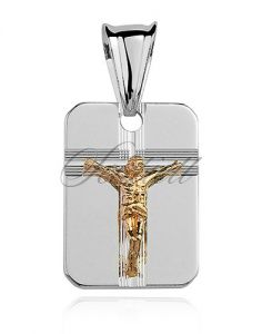 Srebrny diamentowany medalik pr.925 Jezus na krzyżu pozłacany - GMD006G