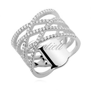 Srebrny, duży pierścionek skrzyżowany pr.925 cyrkonia biała - Z1014