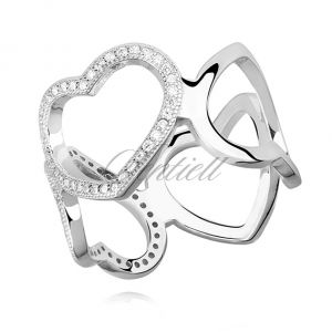 Srebrny, duży pierścionek serca pr.925 cyrkonia biała - Z1077