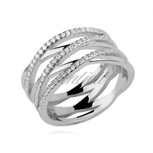 Srebrny, duży pierścionek skrzyżowany pr.925 cyrkonia biała - Z1010