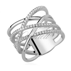 Srebrny, duży pierścionek skrzyżowany pr.925 cyrkonia biała - Z1009