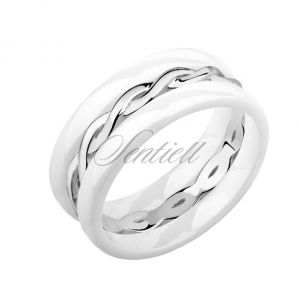 Dwa białe pierścionki ceramiczne i pierścionek srebrny - Z1206A_W