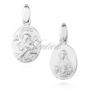 Srebrny (pr.925) medalik diamentowany Matka Boska Nieustającej pomocy / Serce Jezusa - dwustronny -