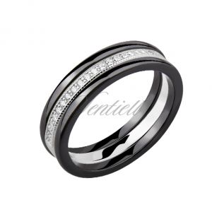 Dwa czarne pierścionki ceramiczne i pierścionek srebrny z cyrkoniami - Z1204A_B