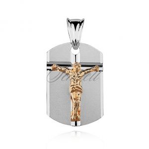 Srebrny medalik Jezus na krzyżu, pozłacany - MD289G