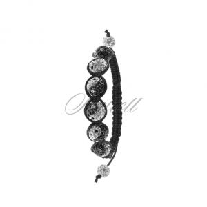 Bransoletka sznurkowa pr.925 biała z czarnym wzorem ying yang - CRZ0116