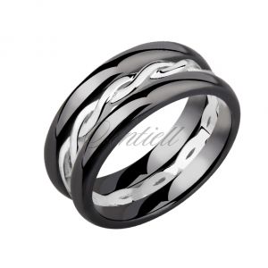 Dwa czarne pierścionki ceramiczne i pierścionek srebrny - Z1206A_B
