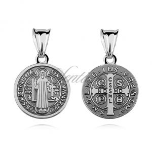 Srebrny oksydowany medalik pr.925 Święty Benedykt - M110o