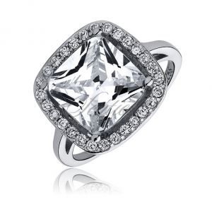 Srebrny elegancki, duży pierścionek pr.925 Cyrkonia kwadratowa biała - Z0697A_W