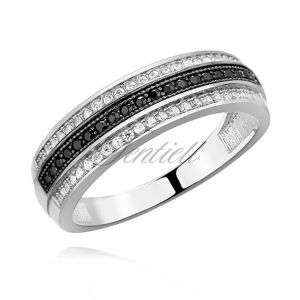 Srebrny pierścionek pr.925 cyrkonia biała i czarna - Z1076