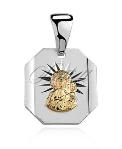 Srebrny medalik Matka Boska Częstochowska złocona - MD078G