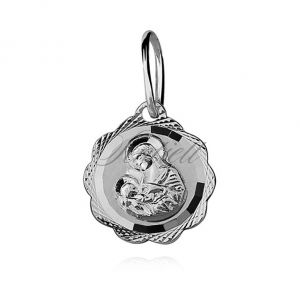Srebrny medalik Matka Boska Karmiąca diamentowany - GMD059